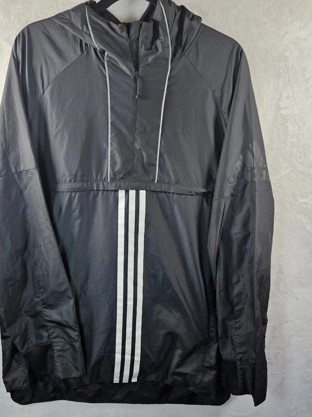 Adidas Windbreaker Anorak Hoodie Jacket Black 3-Stripe CZ5125 Men's Size Large